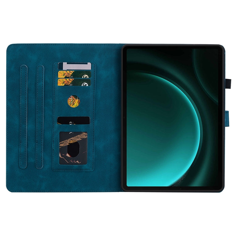 For Samsung Galaxy Tab S9 / S9 FE Lily Embossed Leather Tablet Case(Dark Blue)