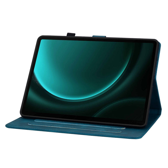 For Samsung Galaxy Tab S9 / S9 FE Lily Embossed Leather Tablet Case(Dark Blue)