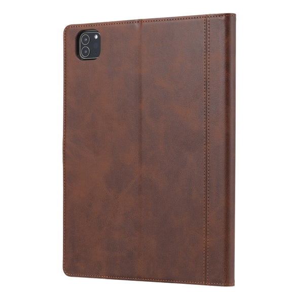 For iPad Pro 11 2024 Calf Texture Double Fold Clasp Horizontal Flip Leather Smart Tablet Case(Brown)