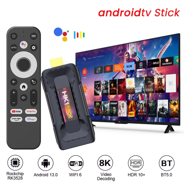 HK1 RBOX D8 RK3528 Android 13.0 Quad Core 8K HD Wifi6 Bluetooth TV Stick, RAM:2GB+16GB(US Plug)