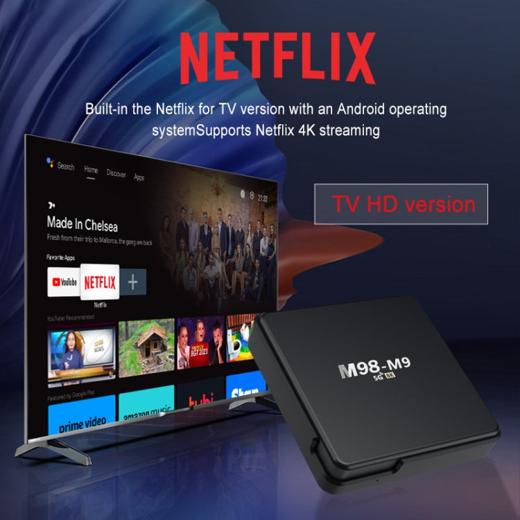 M98-M9 Quad-core ARM Cortex-A53 WiFi Bluetooth 4K HD Android TV Box, RAM:2GB+8GB(UK Plug)