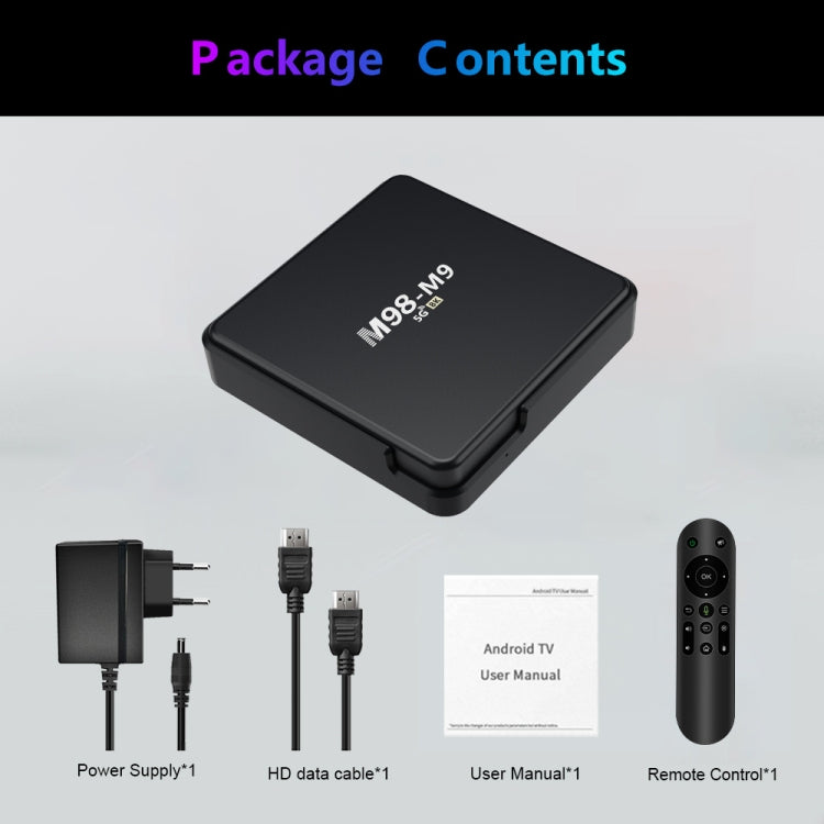 M98-M9 Quad-core ARM Cortex-A53 WiFi Bluetooth 4K HD Android TV Box, RAM:2GB+8GB(UK Plug)