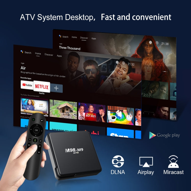 M98-M9 Quad-core ARM Cortex-A53 WiFi Bluetooth 4K HD Android TV Box, RAM:2GB+8GB(EU Plug)