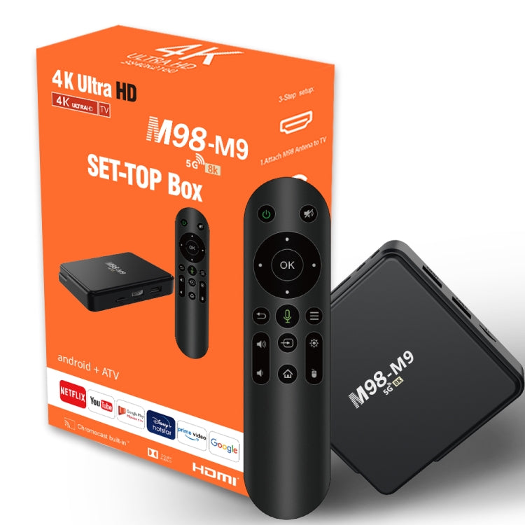 M98-M9 Quad-core ARM Cortex-A53 WiFi Bluetooth 4K HD Android TV Box, RAM:2GB+8GB(US Plug)