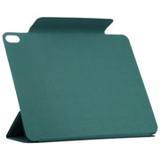 For iPad Air 11 2024 Double-sided Clip Fixed Buckle Magnetic PU Leather Smart Tablet Case(Dark Green)