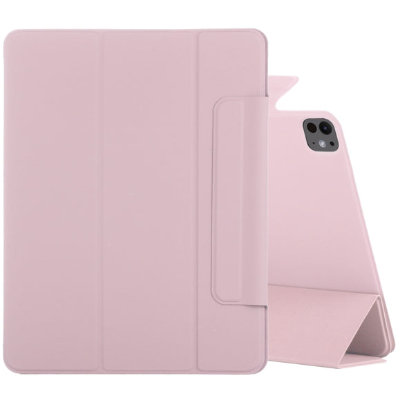 For iPad Pro 11 2024 Double-sided Clip Fixed Buckle Magnetic PU Leather Smart Tablet Case(Rose Gold)