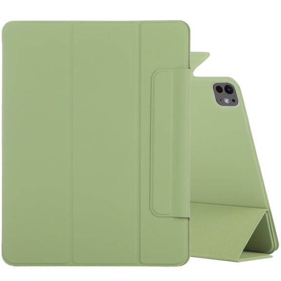 For iPad Pro 11 2024 Double-sided Clip Fixed Buckle Magnetic PU Leather Smart Tablet Case(Grass Green)