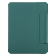 For iPad Air 13 2024 Double-sided Clip Fixed Buckle Magnetic PU Leather Smart Tablet Case(Dark Green)