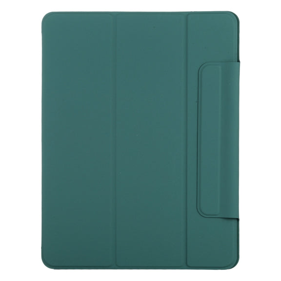For iPad Air 13 2024 Double-sided Clip Fixed Buckle Magnetic PU Leather Smart Tablet Case(Dark Green)