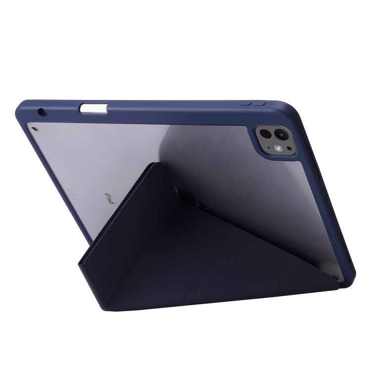 For iPad Pro 13 2024 Deformation Transparent Acrylic Leather Tablet Case(Dark Blue)