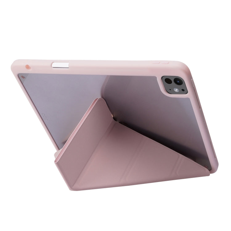 For iPad Pro 13 2024 Deformation Transparent Acrylic Leather Tablet Case(Pink)