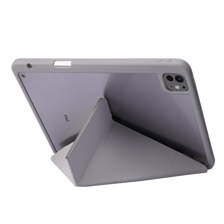 For iPad Pro 11 2024 Deformation Transparent Acrylic Leather Tablet Case(Grey)