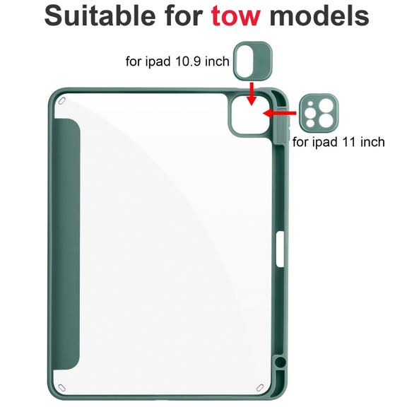 For iPad Pro 11 2024 Acrylic 3-folding Smart Leather Tablet Case(Dark Green)