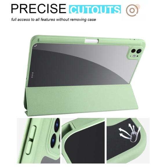 For iPad Pro 11 2024 Acrylic 3-folding Smart Leather Tablet Case(Green)