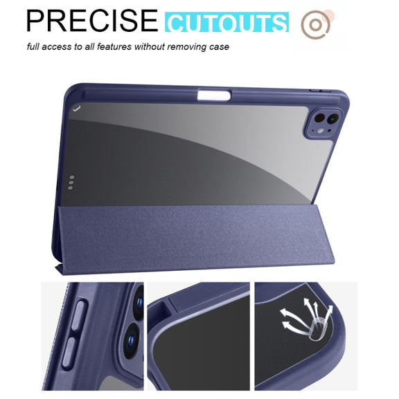 For iPad Pro 11 2024 Acrylic 3-folding Smart Leather Tablet Case(Dark Blue)