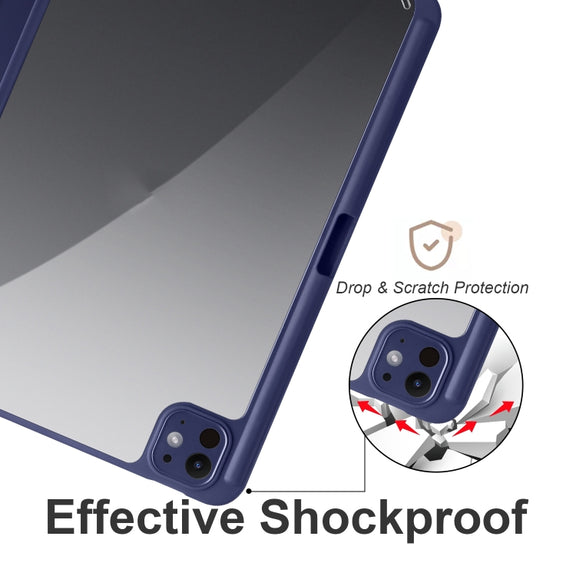 For iPad Pro 13 2024 Acrylic 3-folding Smart Leather Tablet Case(Dark Blue)
