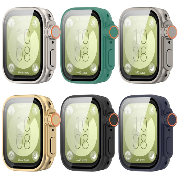 For Huawei Watch Fit3 PC + Tempered Glass Film Full Coverage Watch Protective Case(Black)