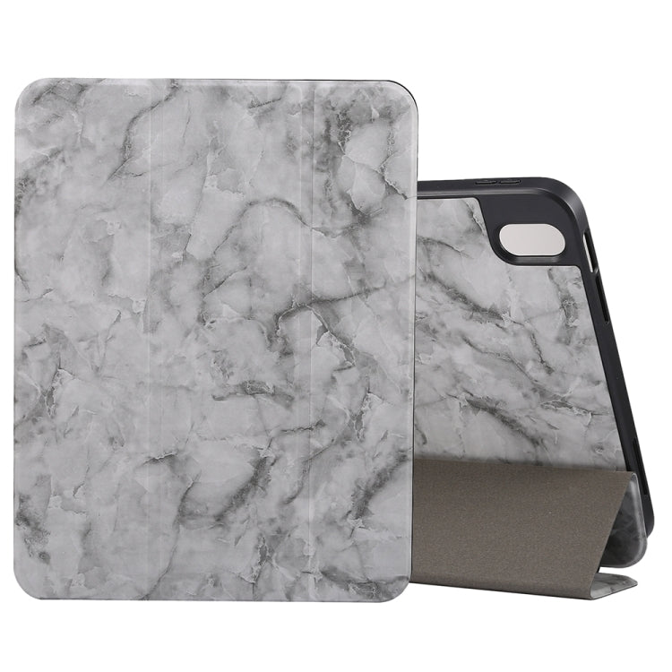 For iPad Air 11 2024 / 2025 Three-fold Marble Texture Protective Tablet Case with Pen Slot(Black Gray)