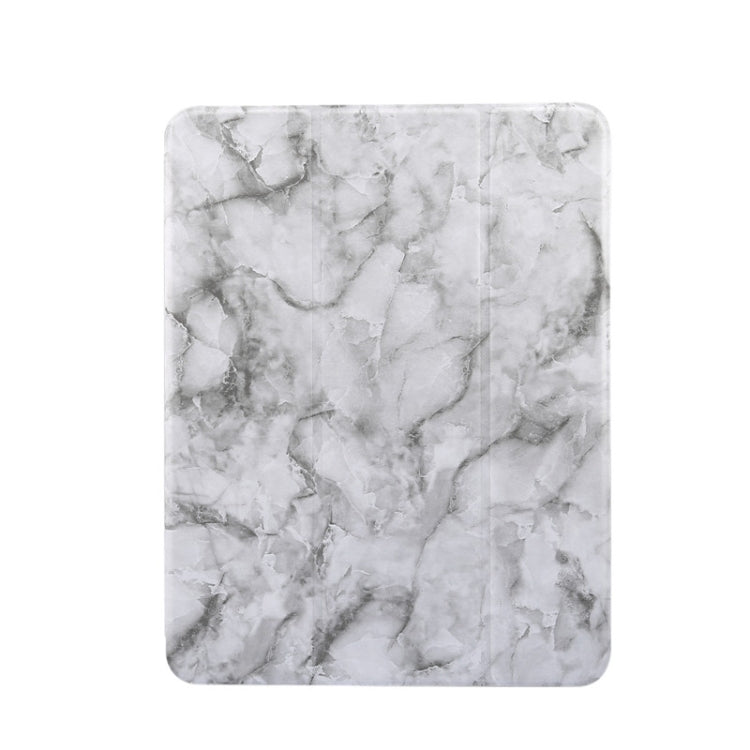 For iPad Air 11 2024 / 2025 Three-fold Marble Texture Protective Tablet Case with Pen Slot(Black Gray)