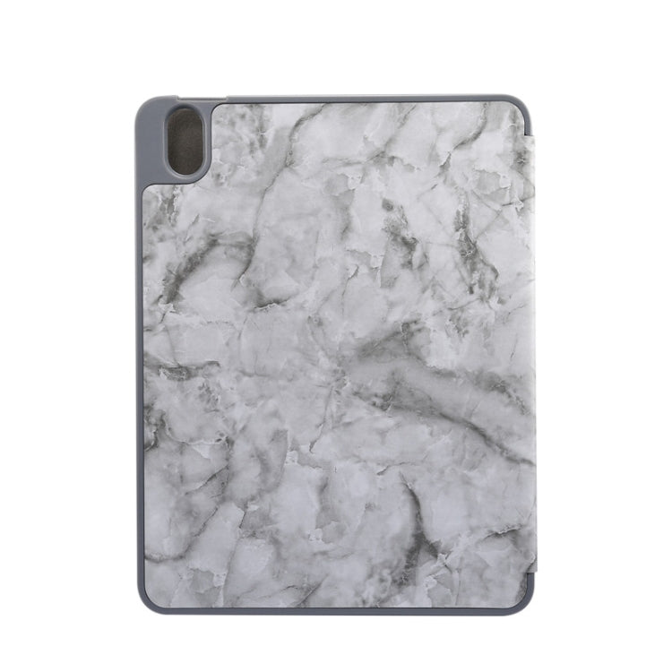 For iPad Air 11 2024 / 2025 Three-fold Marble Texture Protective Tablet Case with Pen Slot(Black Gray)