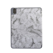 For iPad Air 11 2024 / 2025 Three-fold Marble Texture Protective Tablet Case with Pen Slot(Black Gray)