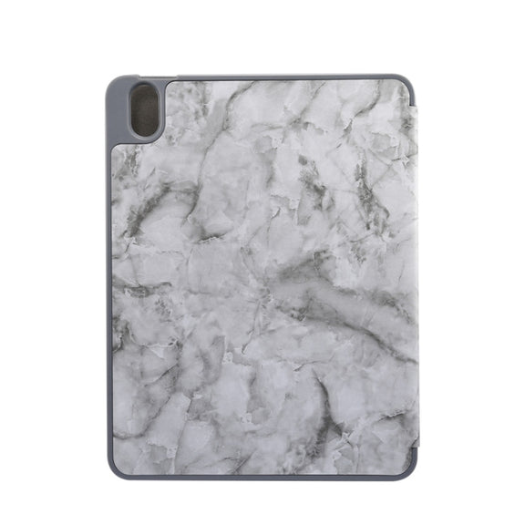 For iPad Air 11 2024 / 2025 Three-fold Marble Texture Protective Tablet Case with Pen Slot(Black Gray)