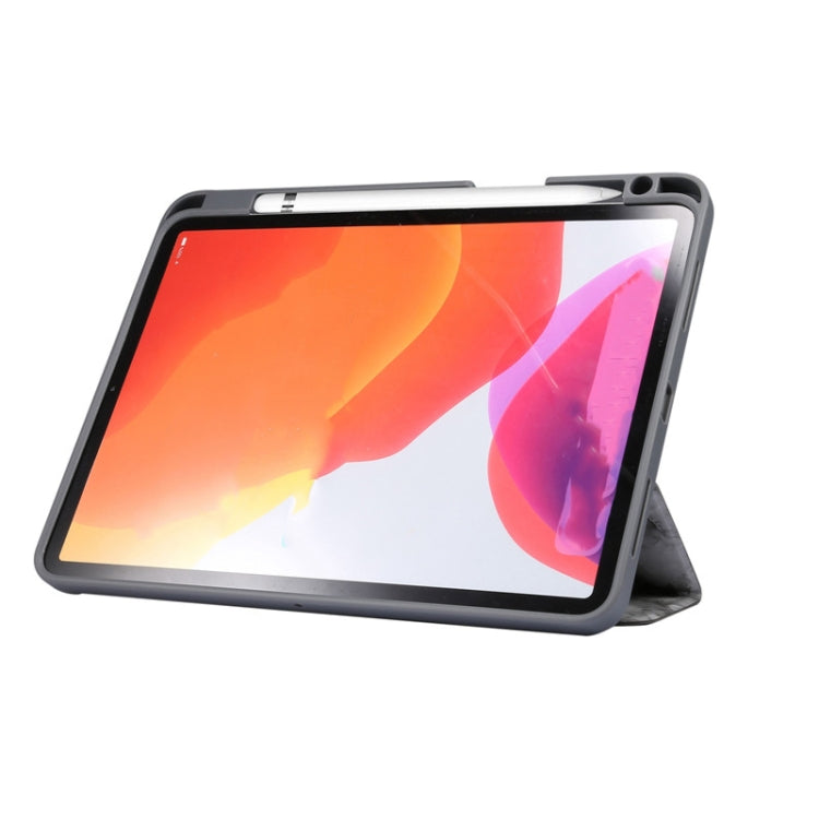 For iPad Air 11 2024 / 2025 Three-fold Marble Texture Protective Tablet Case with Pen Slot(Black Gray)