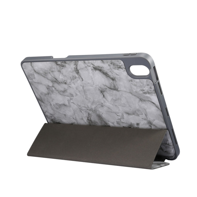 For iPad Air 11 2024 / 2025 Three-fold Marble Texture Protective Tablet Case with Pen Slot(Black Gray)