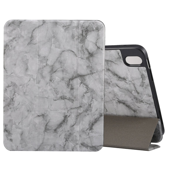 For iPad Air 11 2024 / 2025 Three-fold Marble Texture Protective Tablet Case with Pen Slot(Black Gray)