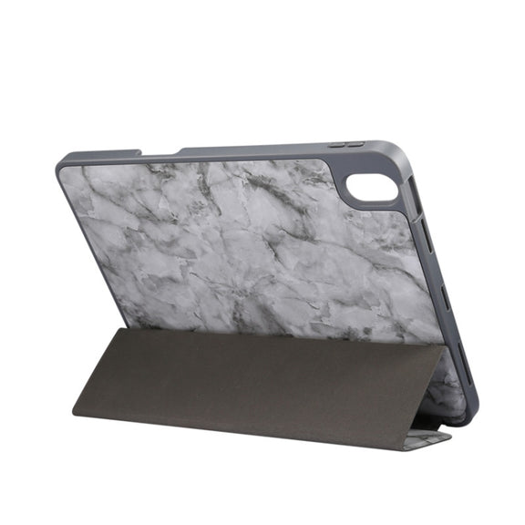 For iPad Air 11 2024 / 2025 Three-fold Marble Texture Protective Tablet Case with Pen Slot(Black Gray)