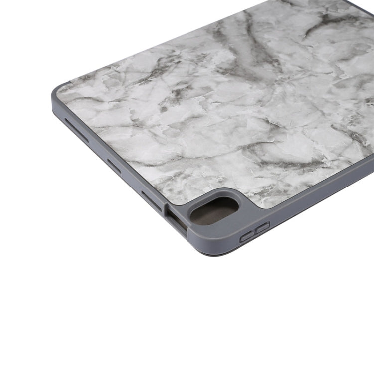 For iPad Air 11 2024 / 2025 Three-fold Marble Texture Protective Tablet Case with Pen Slot(Black Gray)
