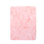 For iPad Air 11 2024 Three-fold Marble Texture Protective Tablet Case with Pen Slot(Pink)