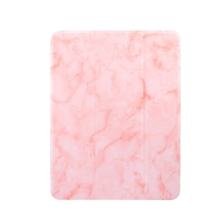 For iPad Air 11 2024 Three-fold Marble Texture Protective Tablet Case with Pen Slot(Pink)