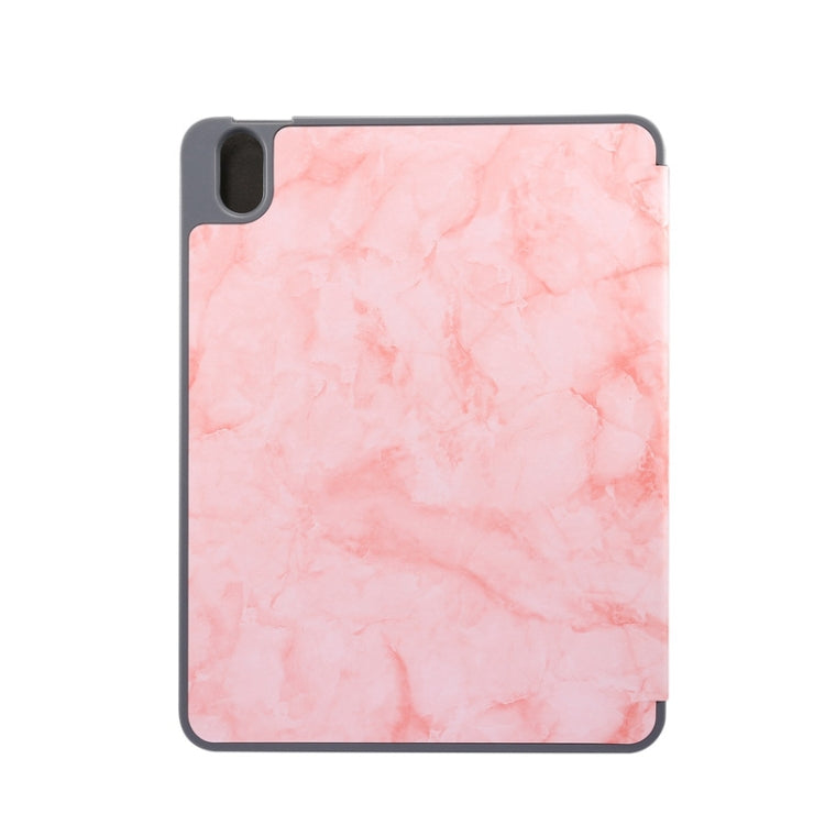 For iPad Air 11 2024 Three-fold Marble Texture Protective Tablet Case with Pen Slot(Pink)