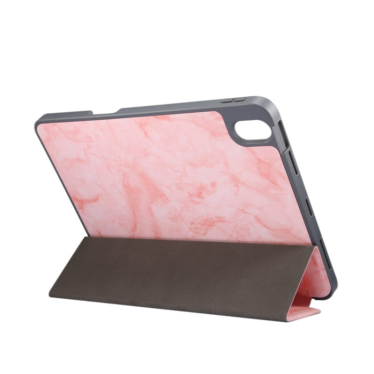 For iPad Air 11 2024 Three-fold Marble Texture Protective Tablet Case with Pen Slot(Pink)