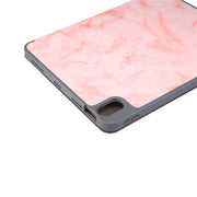 For iPad Air 11 2024 Three-fold Marble Texture Protective Tablet Case with Pen Slot(Pink)