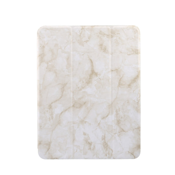 For iPad Air 11 2024 Three-fold Marble Texture Protective Tablet Case with Pen Slot(Smoky Gray)