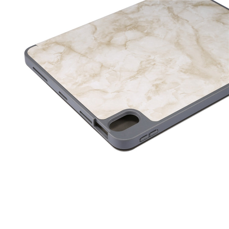 For iPad Air 11 2024 Three-fold Marble Texture Protective Tablet Case with Pen Slot(Smoky Gray)