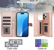 For iPhone 16 Pro Max Crossbody Multifunction Rhombic Leather Phone Case(Rose Gold)