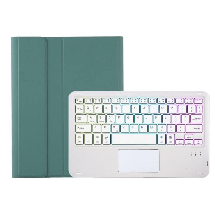 For iPad Pro 11 2024 A13B-AS Lambskin Texture Backlight Bluetooth Touch Keyboard Leather Tablet Case with Pen Slot(Dark Green)