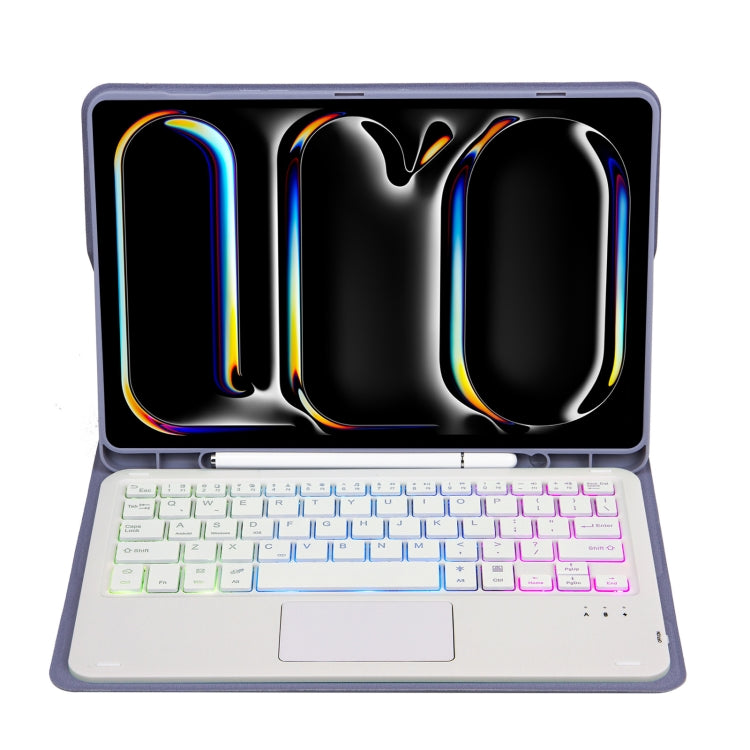 For iPad Pro 11 2024 A13B-AS Lambskin Texture Backlight Bluetooth Touch Keyboard Leather Tablet Case with Pen Slot(Purple)