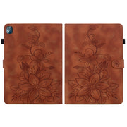 For Nokia T21 Lily Embossed Leather Tablet Case(Brown)