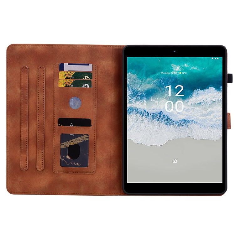 For Nokia T21 Lily Embossed Leather Tablet Case(Brown)