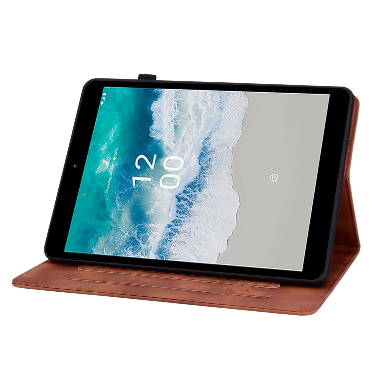 For Nokia T21 Lily Embossed Leather Tablet Case(Brown)