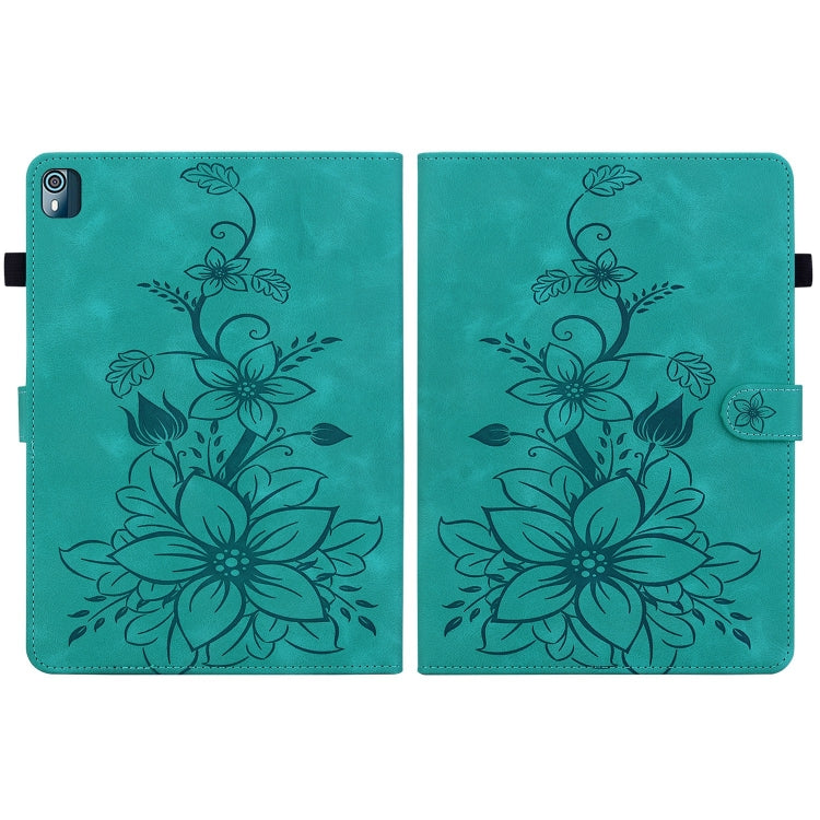 For Nokia T21 Lily Embossed Leather Tablet Case(Green)