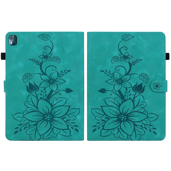 For Nokia T21 Lily Embossed Leather Tablet Case(Green)