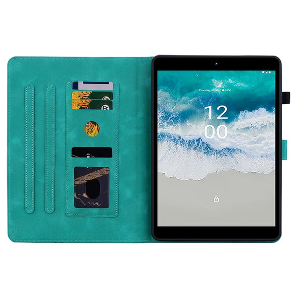 For Nokia T21 Lily Embossed Leather Tablet Case(Green)