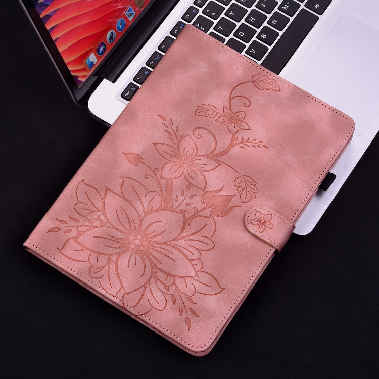 For Nokia T21 Lily Embossed Leather Tablet Case(Pink)