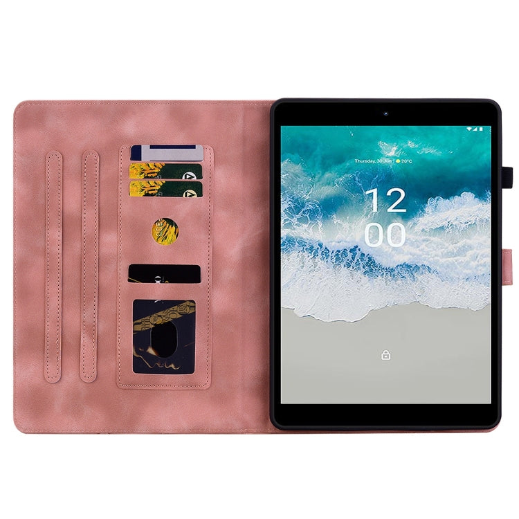 For Nokia T21 Lily Embossed Leather Tablet Case(Pink)