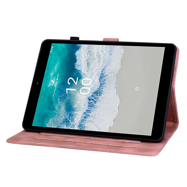 For Nokia T21 Lily Embossed Leather Tablet Case(Pink)
